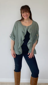 Fifi short linen jacket. Olive Green