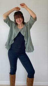 Fifi short linen jacket. Olive Green