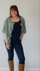 Fifi short linen jacket. Olive Green