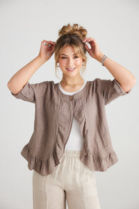 Fifi short linen jacket. Stone