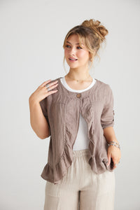 Fifi short linen jacket. Stone