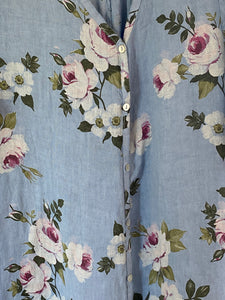 Abigail Floral Coatdress - Linen button up coat Denim Blue