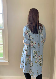 Abigail Floral Coatdress - Linen button up coat Denim Blue