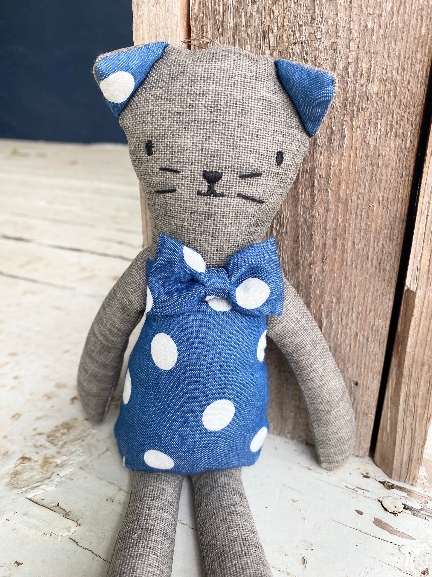 Rupert the Cat - Blue Vintage Polka Dot