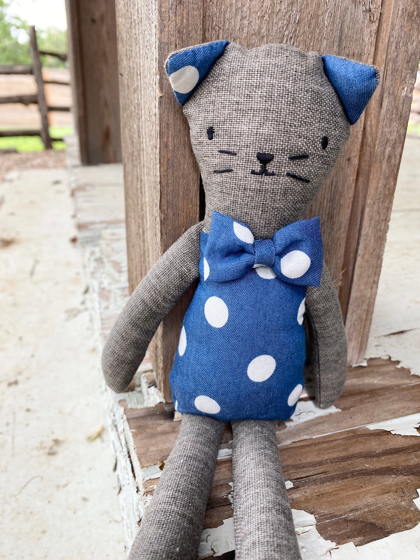 Rupert the Cat - Blue Vintage Polka Dot