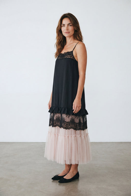 Minette short camisole slip dress. Black