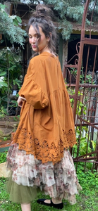 French Smock, Cotton & Lace, Tobacco