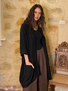 Harper Pure Linen Coat Jacket - Black