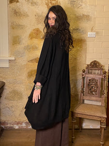 Harper Pure Linen Coat Jacket - Black