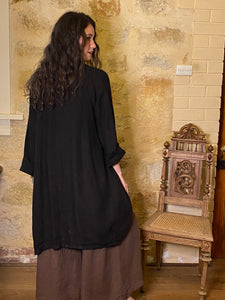 Harper Pure Linen Coat Jacket - Black