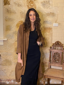 Harper Pure Linen Coat Jacket - Tobacco Brown