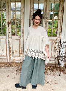 French Smock, Cotton & Lace, Stone