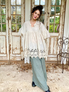 French Smock, Cotton & Lace, Stone