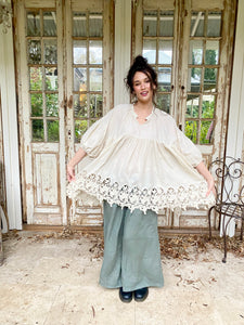 French Smock, Cotton & Lace, Stone