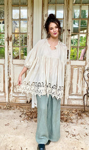 French Smock, Cotton & Lace, Stone