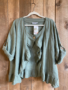 Fifi short linen jacket. Olive Green