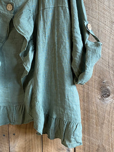 Fifi short linen jacket. Olive Green