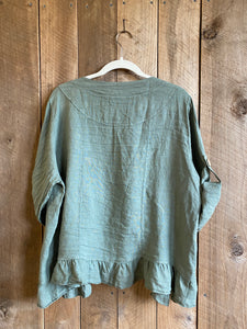 Fifi short linen jacket. Olive Green