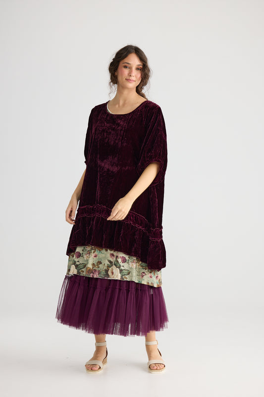 Violette Velvet Luxury Swing Top/Dress. Merlot