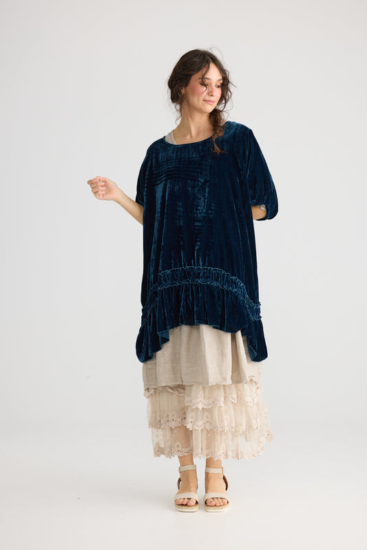 Violette Velvet Luxury Swing Top/Dress. Midnight Blue