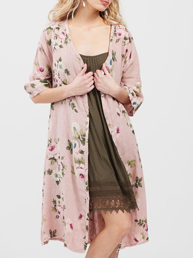 Abigail Floral Coatdress - Linen button up coat