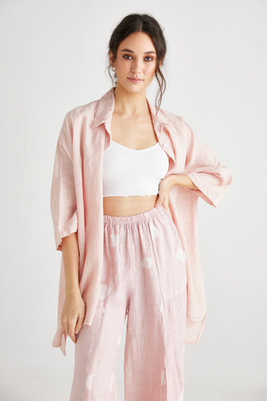 Teddy Linen shirt. Pale Pink
