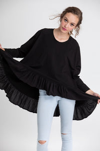 Ruby long sleeved Ruffle top. Black
