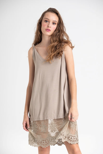 Lola cotton and lace slip. Taupe