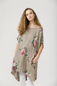 Rosabella floral linen top.  Mocha Bouquet
