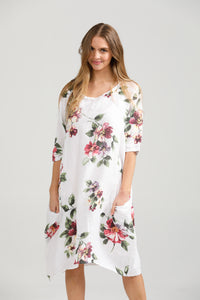 Rosabella floral linen top. White bouquet