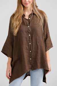 Teddy linen Shirt. Chocolate