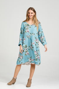 Mia linen dress. Tahitian Blue