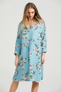 Mia linen dress. Tahitian Blue