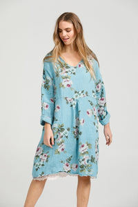 Mia linen dress. Tahitian Blue