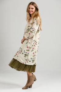Mia Linen dress. Cream Rose