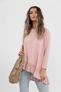 Ruby long sleeved Ruffle  top. Rose Pink