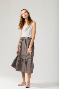 Capri linen skirt with lace inset. Charcoal