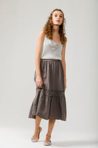 Capri linen skirt with lace inset. Charcoal
