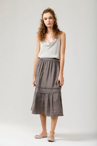 Capri linen skirt with lace inset. Charcoal