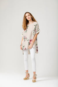 Contessa floral linen top. Beige Bouquet