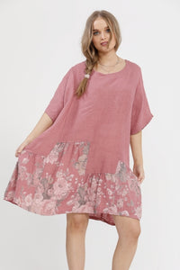 Fleur linen dress. Raspberry
