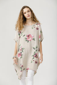 Rosabella floral linen top. Beige Bouquet