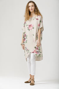 Rosabella floral linen top. Beige Bouquet