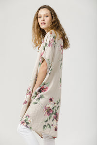Rosabella floral linen top. Beige Bouquet