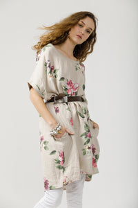 Rosabella floral linen top. Beige Bouquet