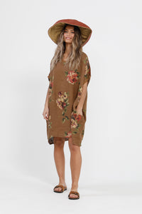 Rosabella floral linen top. Tobacco Bouquet