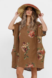 Rosabella floral linen top. Tobacco Bouquet