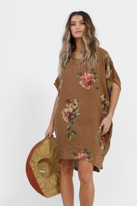 Rosabella floral linen top. Tobacco Bouquet