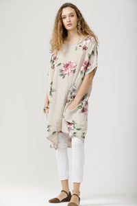 Rosabella floral linen top. Beige Bouquet