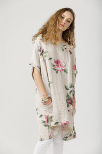 Rosabella floral linen top. Beige Bouquet